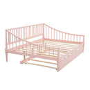 Full Size Daybed with Trundle and Support Legs, Pink