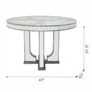 Round Dining Table With Elegant Floral Design And Mirrored - Silver Multi