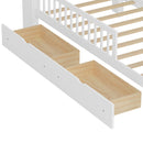 Bed With Headboard Storage Rack, 2 Under Bed Drawers, 3 Side Guardrails For Safety
