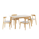 5 Piece Dining Set, Table And 4 Upholstered Chairs - Beige / White / Oak