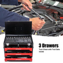 Portable 3 Drawer Steel Toolbox, 4 Layers Of Tools With Metal Latches, With Storage Tray And Carrying Handle