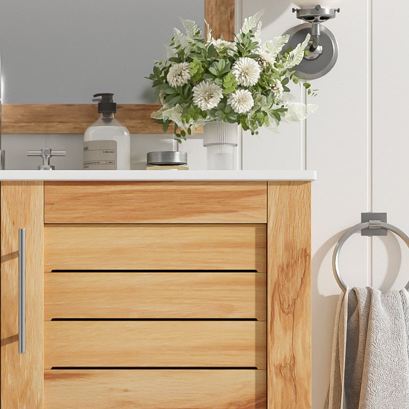 Bathroom Vanity With Ceramic Sink, Freestanding Cabinet - Antique Natural / Brown