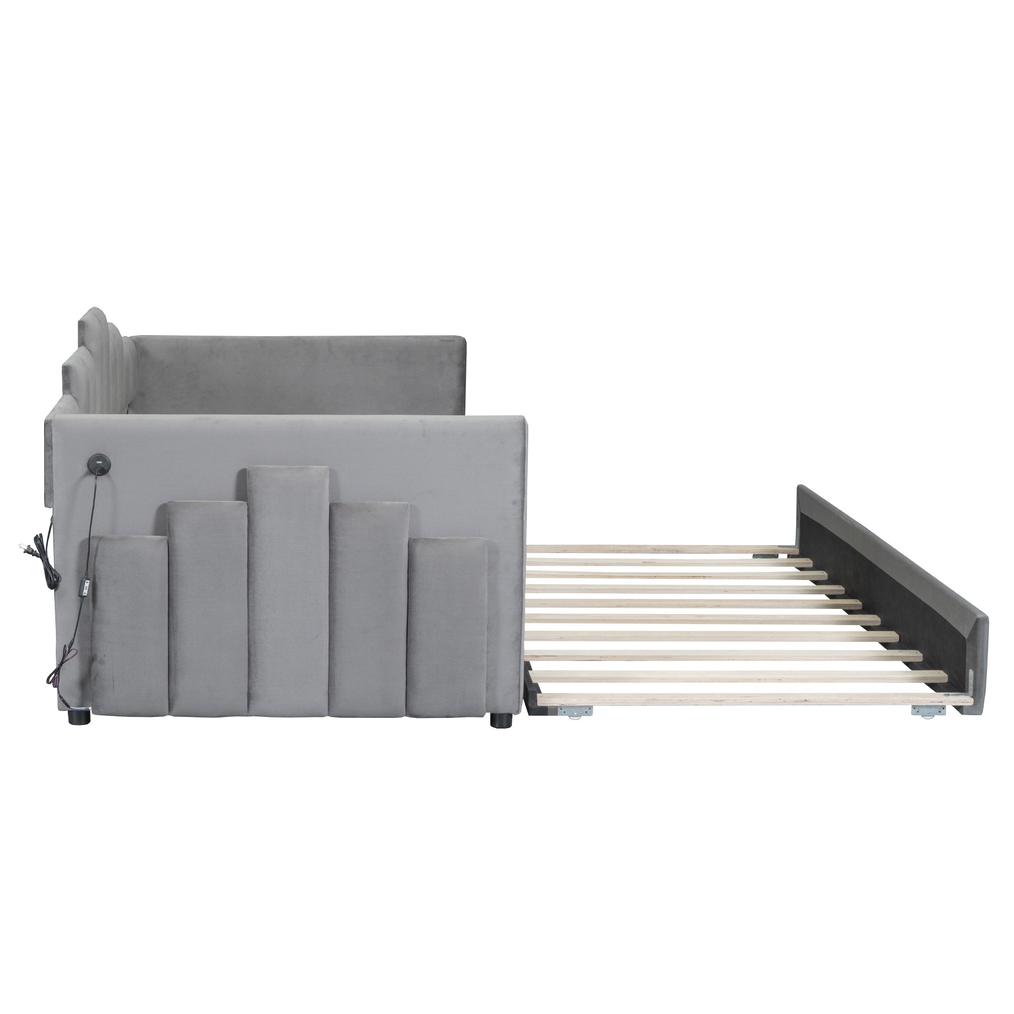 Twin Size Upholstered Daybed with Light and USB Port, Gray - Atlantic Fine Furniture Melbourne FL