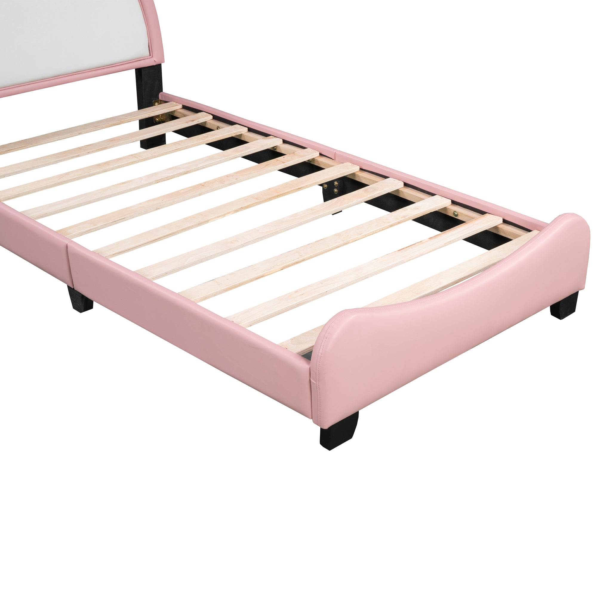 Cute Twin size Upholstered Bed With Unicorn Shape Headboard,Twin Size Platform Bed with Headboard and Footboard,White+Pink - Atlantic Fine Furniture Melbourne FL