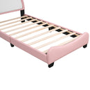 Cute Twin size Upholstered Bed With Unicorn Shape Headboard,Twin Size Platform Bed with Headboard and Footboard,White+Pink