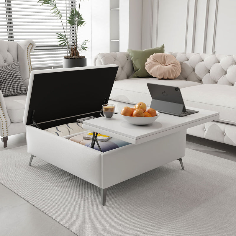Modern Square Storage Ottoman Coffee Table With Lift-Top Design