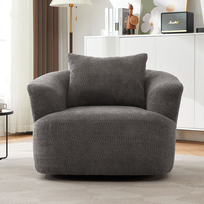 360° Swivel Barrel Sofa Chair With Throw Pillow, Chenille Upholstered Accent Chair