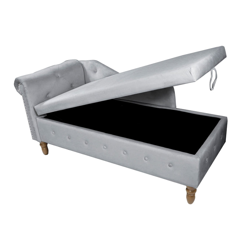 Chaise Lounge Indoor, Velvet Lounge Chair For Bedroom With Storage & Pillow, Modern Upholstered Rolled Arm Chase Lounge For Sleeping With Nailhead Trim For Living Room Bedroom Office