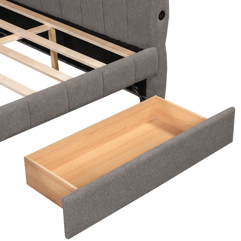 Upholstered Platform Bed With USB And 2 Drawers