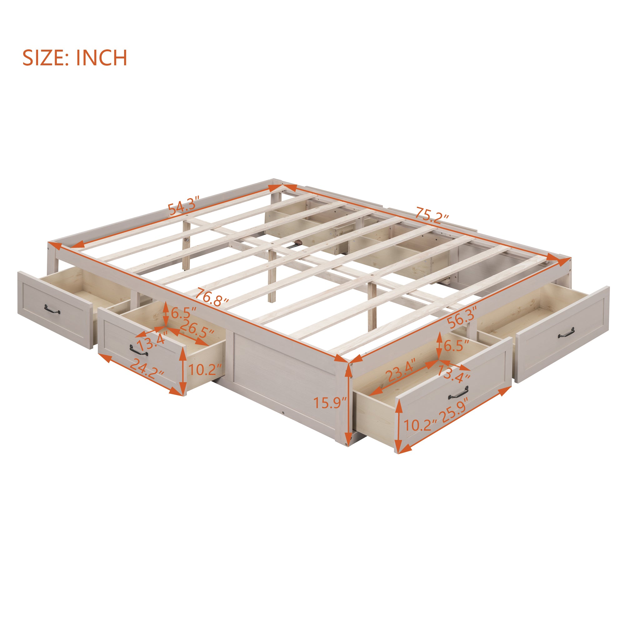 Full Size Platform Bed with 6 Storage Drawers,Antique White - Atlantic Fine Furniture Melbourne FL