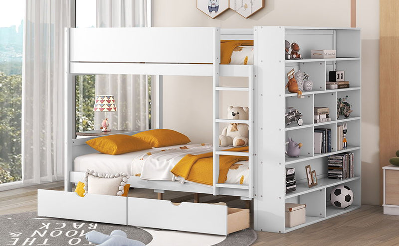 Full Over Full Bunk Bed With 2 Drawers And Multi - Layer Cabinet