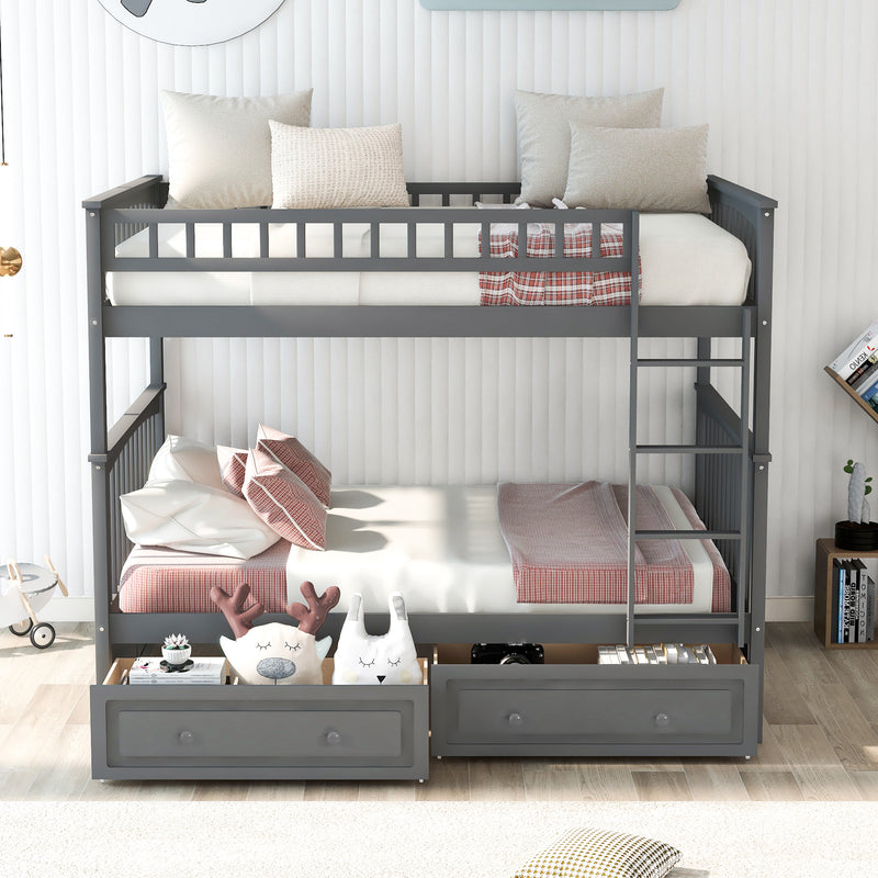Full over Full Bunk Bed with Drawers, Convertible Beds, Gray(OLD SKU:SM000241AAE-1)