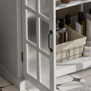 Modern Bathroom Vanity With Ceramic Sink, Tempered Blurred Glass Doors