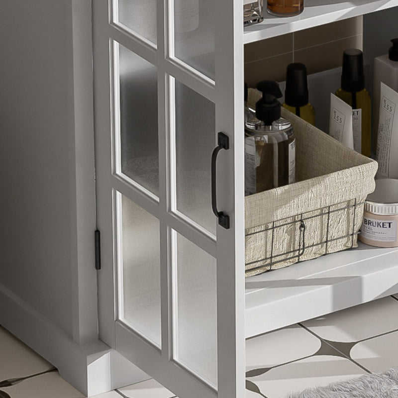 Modern Bathroom Vanity With Ceramic Sink, Tempered Blurred Glass Doors