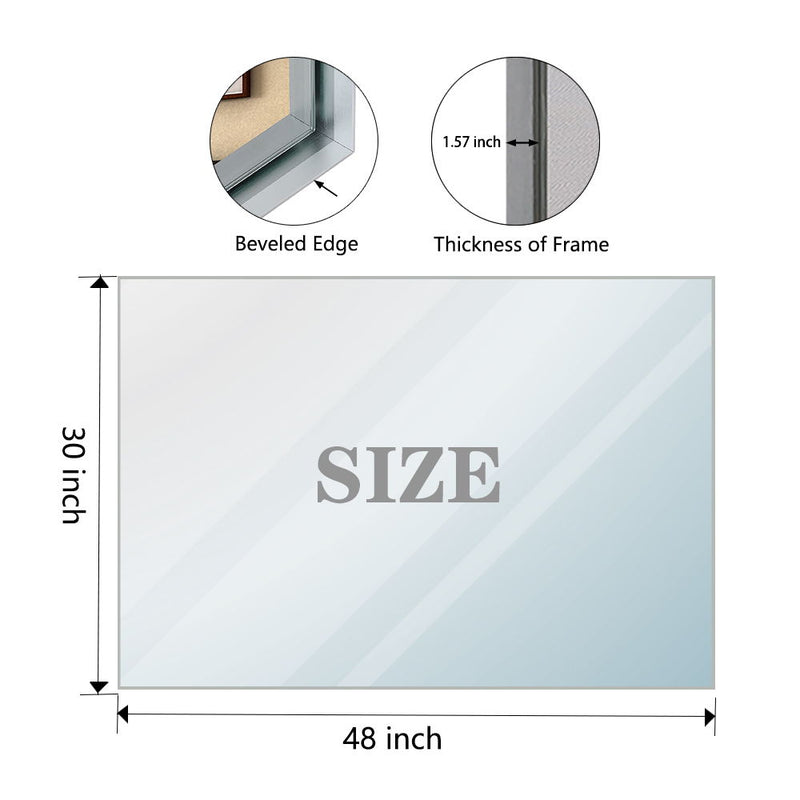 48X30" Wall Mounted Bevel Wall Mirror For Bathroom Silver Metal Frame Decorative Rectangular Home Decor Corner Hangs Farmhouse Mirror (Horizontal & Vertical) - Silver