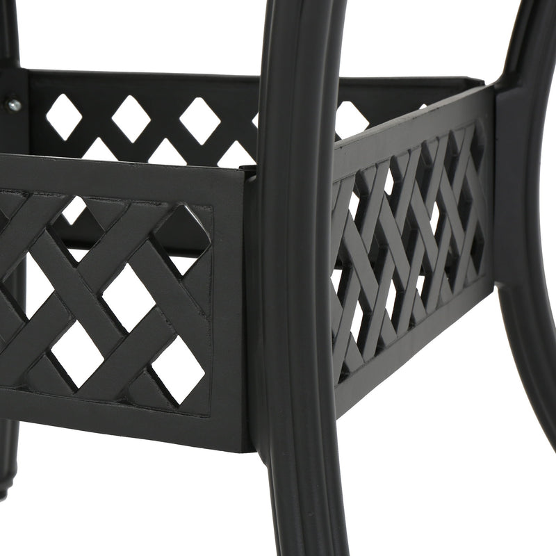 Outdoor Expandable Aluminum Dining Table With Latticework Details And Curvy Legs