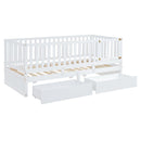 Daybed With Fence Guardrails And 2 Drawers, Split Into Independent Floor Bed & Daybed