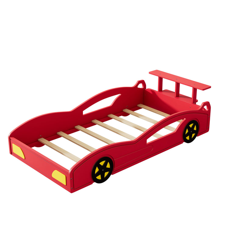 Wooden Race Car Bed, Car Shaped Platform Twin Bed With Wheels For Teens