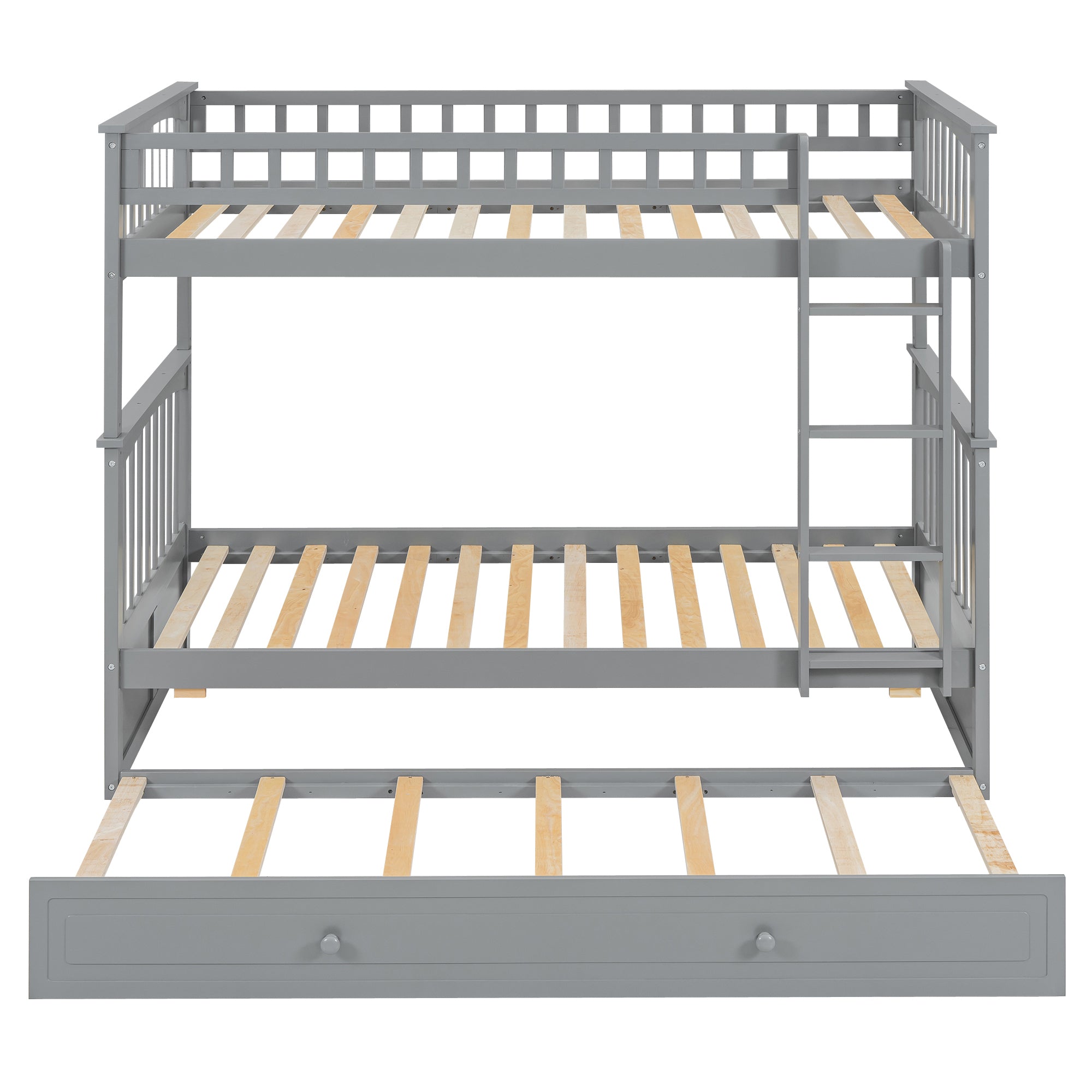 Twin over Twin Bunk Bed with Twin Size Trundle, Convertible Beds, Gray - Atlantic Fine Furniture Melbourne FL