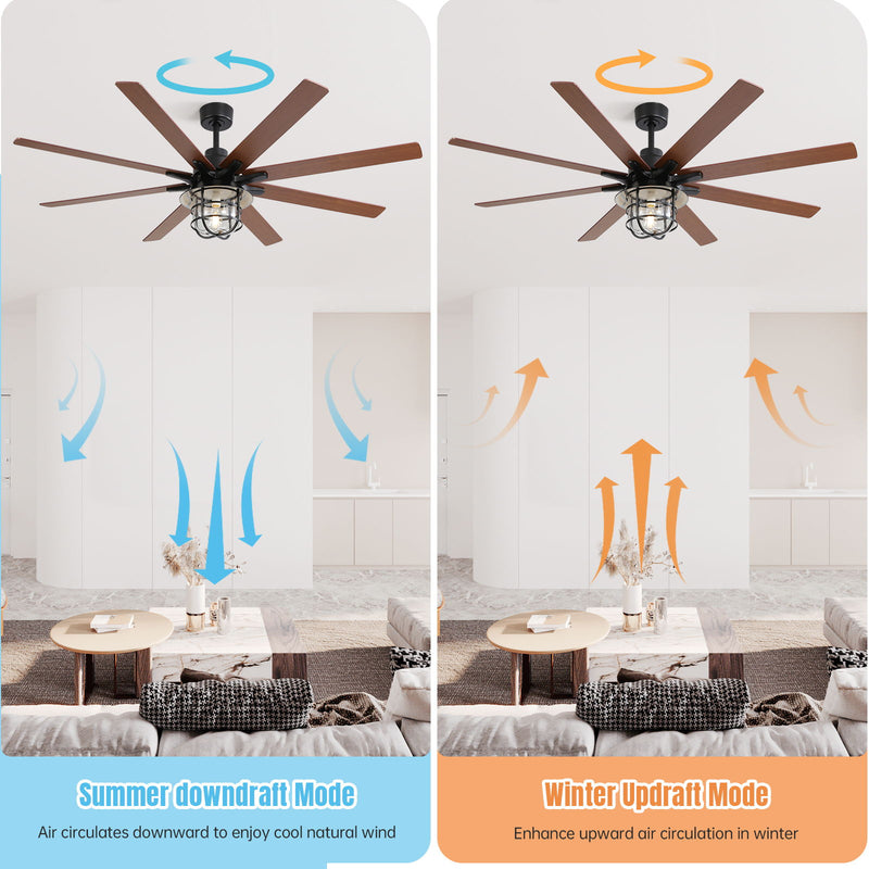 Modern Ceiling Fan With 6 Speed Wind 8 Blades Remote Control Reversible DC Motor With Light - Black