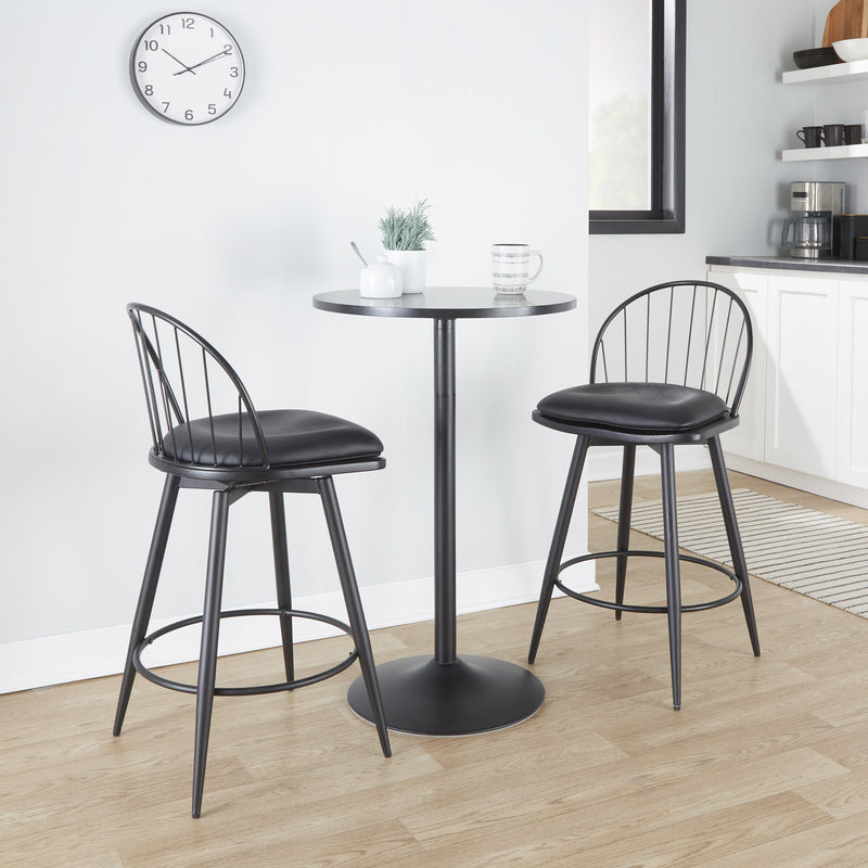 Riley - Farmhouse Fixed Height Counter Stool With Swivel With Round Footrest (Set of 2) - Matte Black