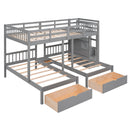 Multifunctional Triple Bunk Bed With Drawers And Guardrails