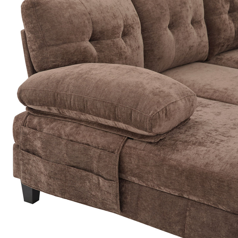 U-Shaped Sectional Sofa 103.5" Black Chenille Fabric Couch With Dual Chaise Lounges, Storage Pockets, Armrest Pillows