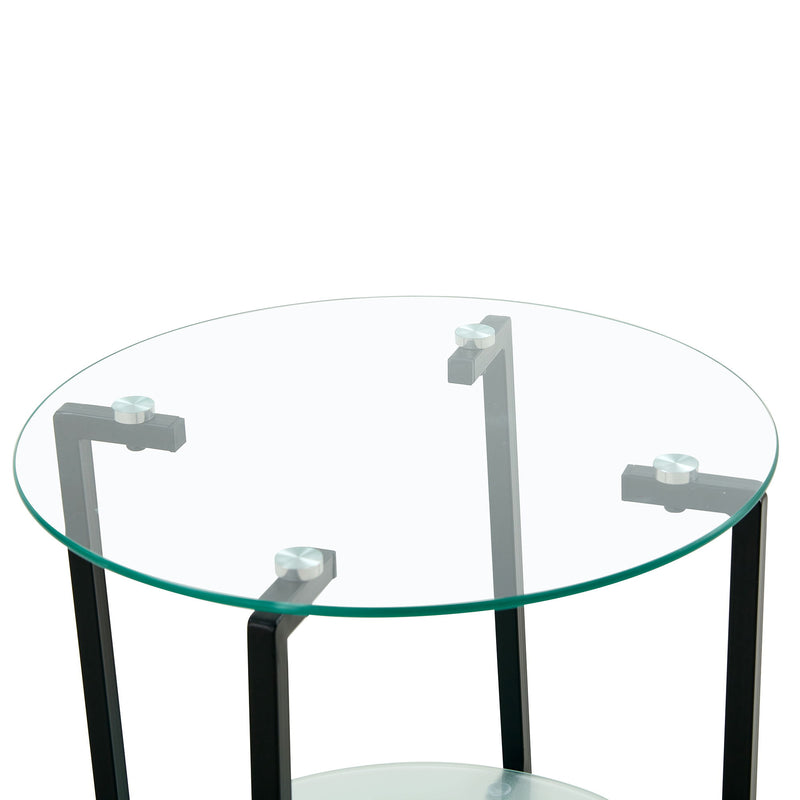 2-Layer Tempered Glass End Table, Round Coffee Table For Living Room - White / Black