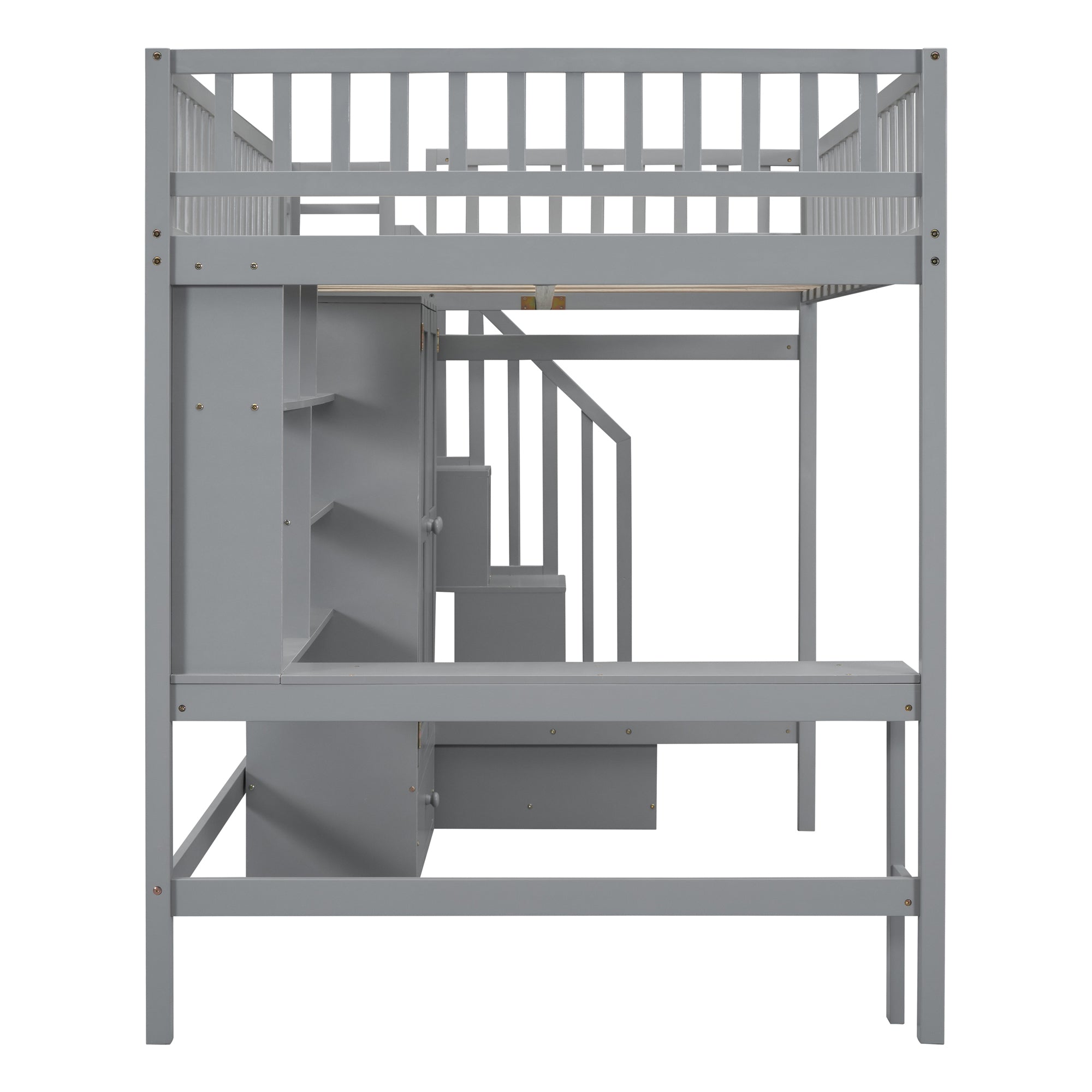 Full size Loft Bed with Bookshelf,Drawers,Desk,and Wardrobe-Gray - Atlantic Fine Furniture Melbourne FL