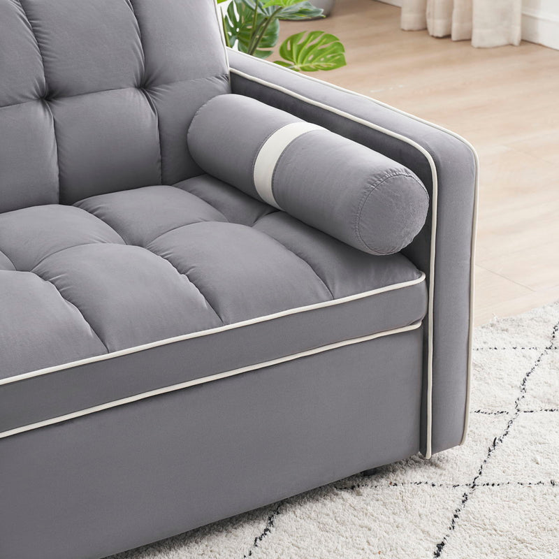 Modern Convertible Sleeper Sofa Couch With Pull Out Bed With Pillows & Side Pockets For Small Space, Living Room