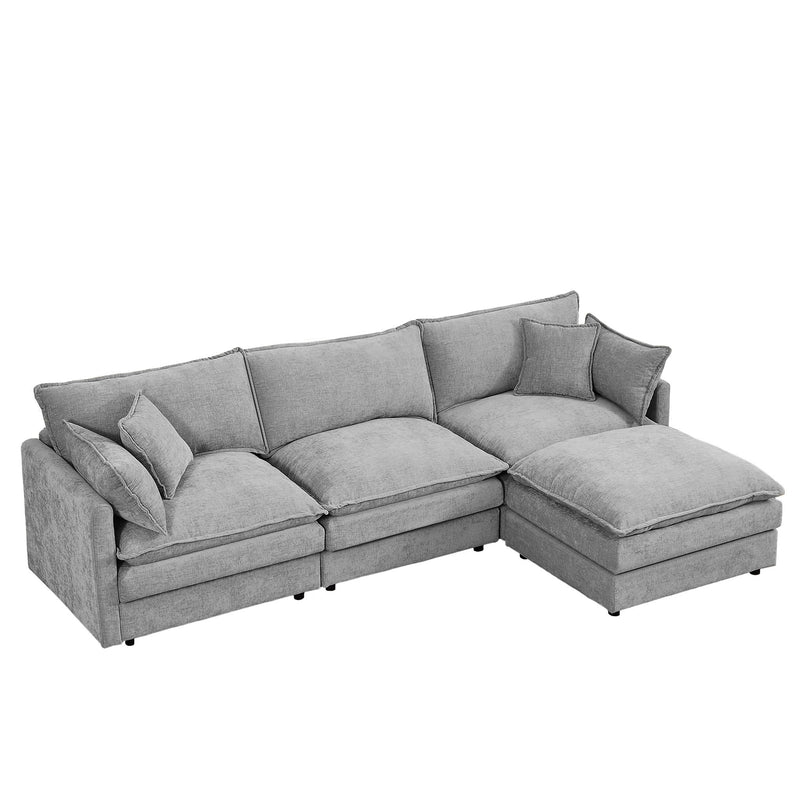 Modular Sectional Sofa L-Shaped Couch Set With Movable Ottoman - Gray