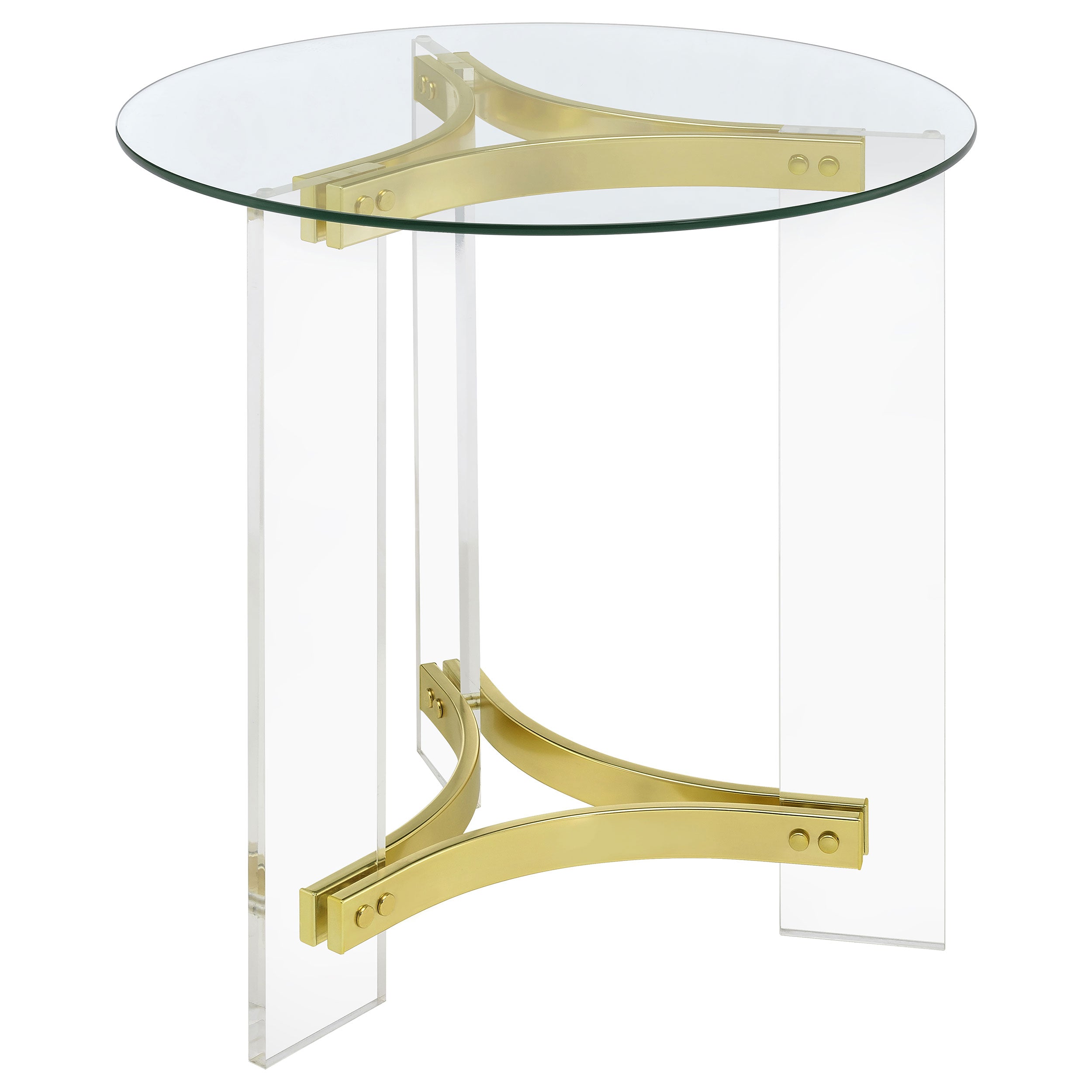 Janessa Round Glass Top Acrylic Leg End Table Matte Brass — view 1