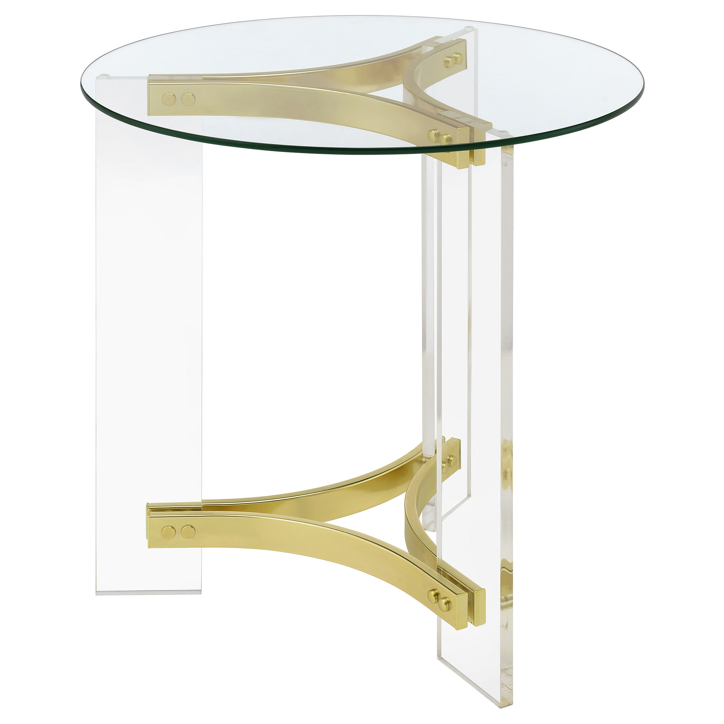 Janessa Round Glass Top Acrylic Leg End Table Matte Brass — view 4