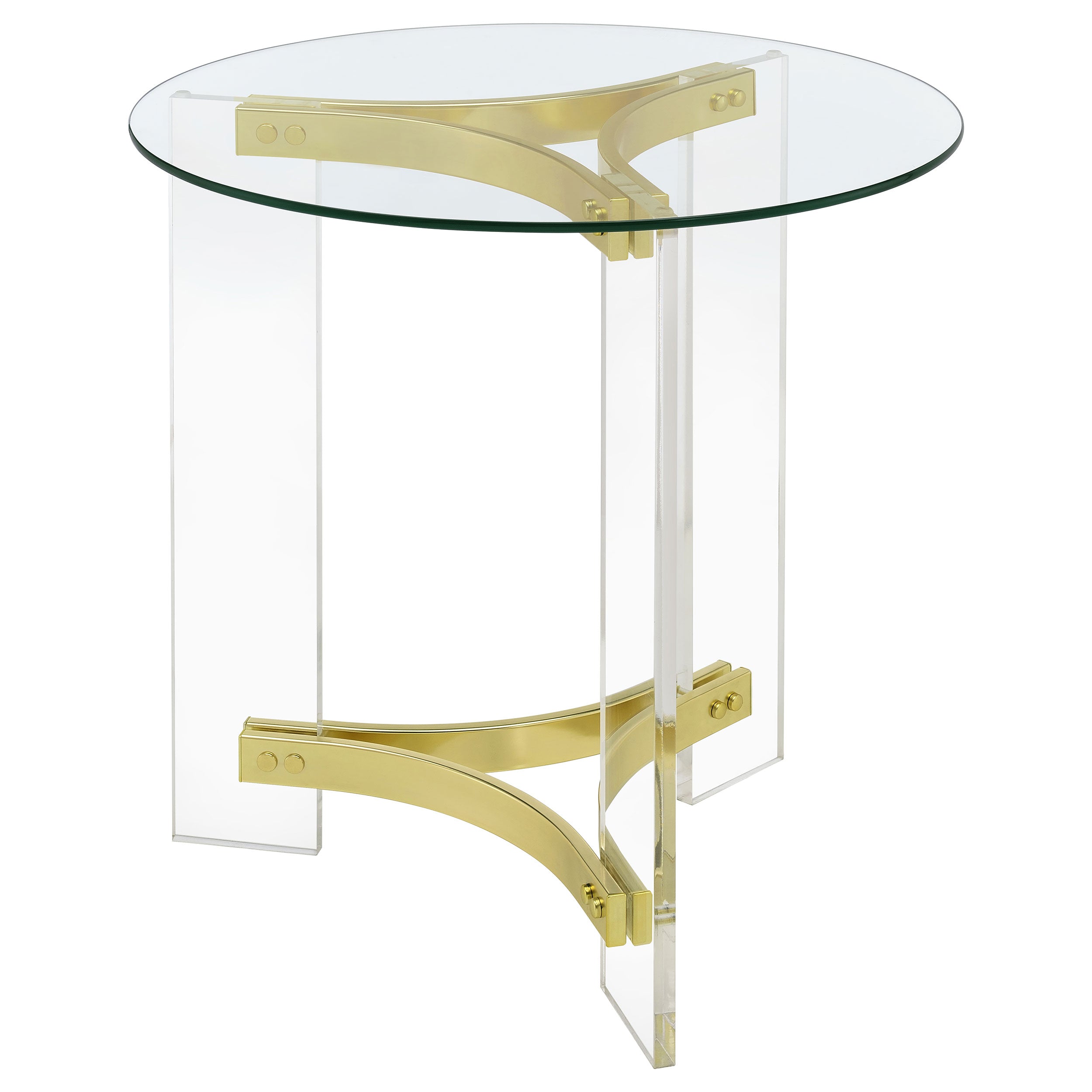 Janessa Round Glass Top Acrylic Leg End Table Matte Brass — view 5