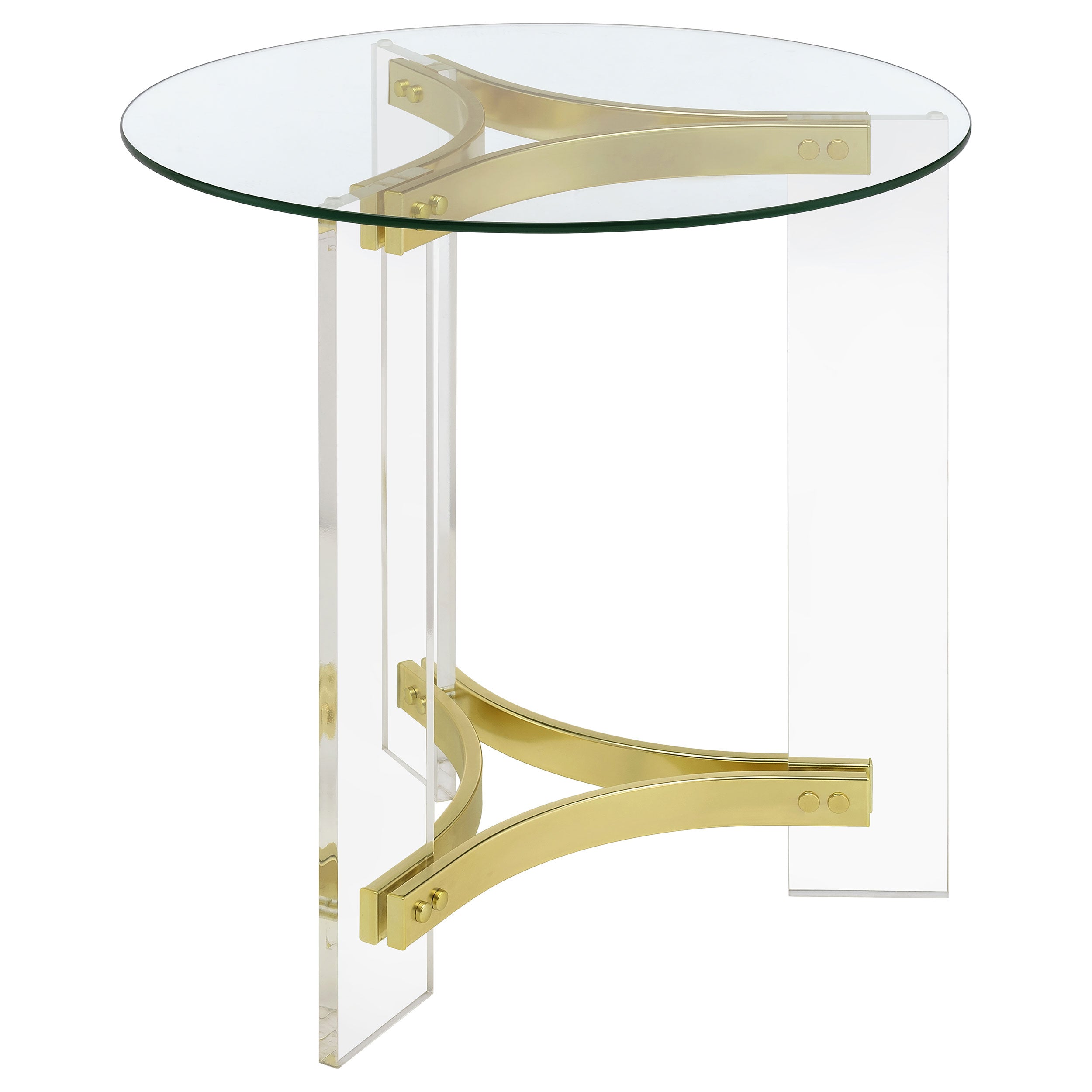 Janessa Round Glass Top Acrylic Leg End Table Matte Brass — view 7