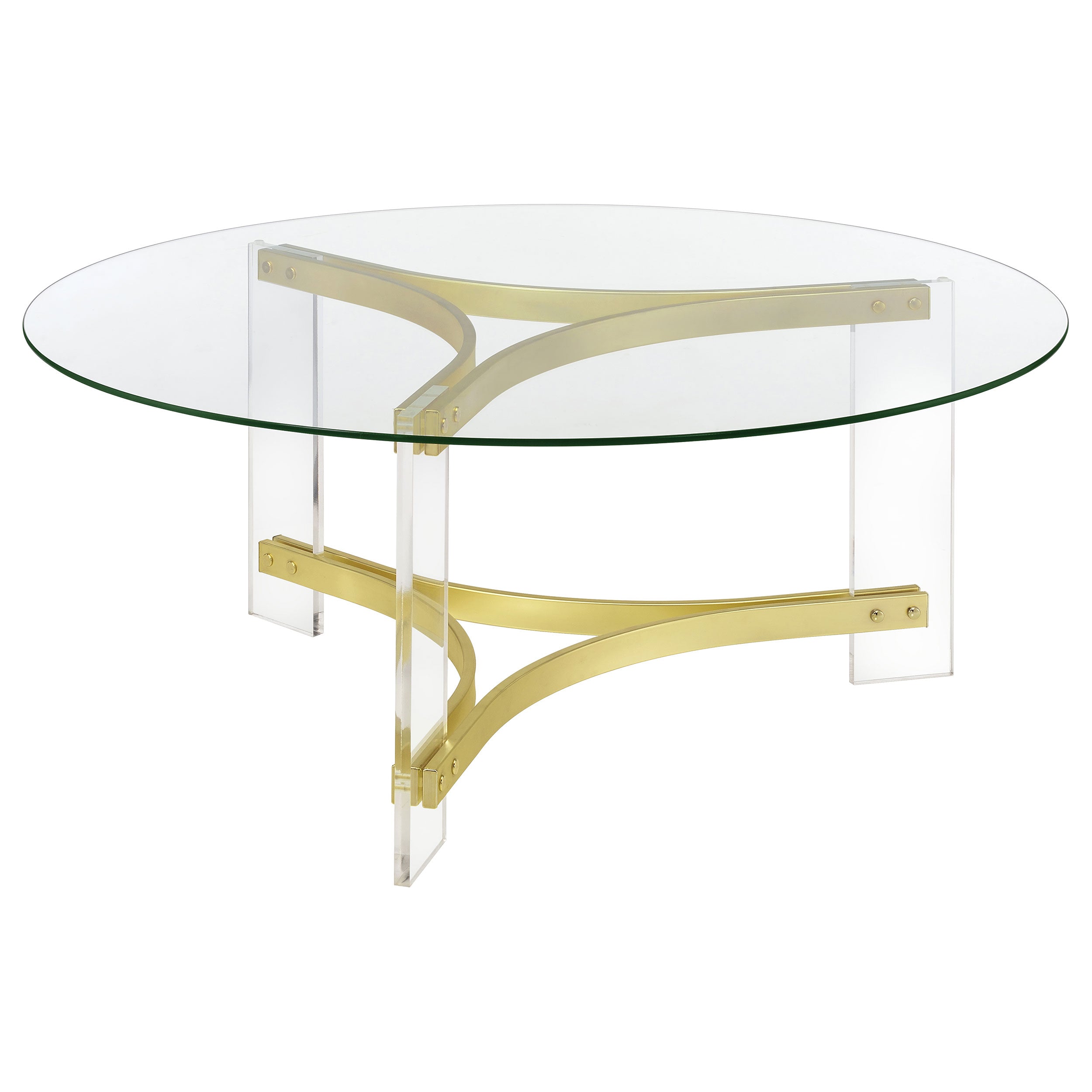 Janessa Round Glass Top Acrylic Leg Coffee Table Matte Brass — view 1