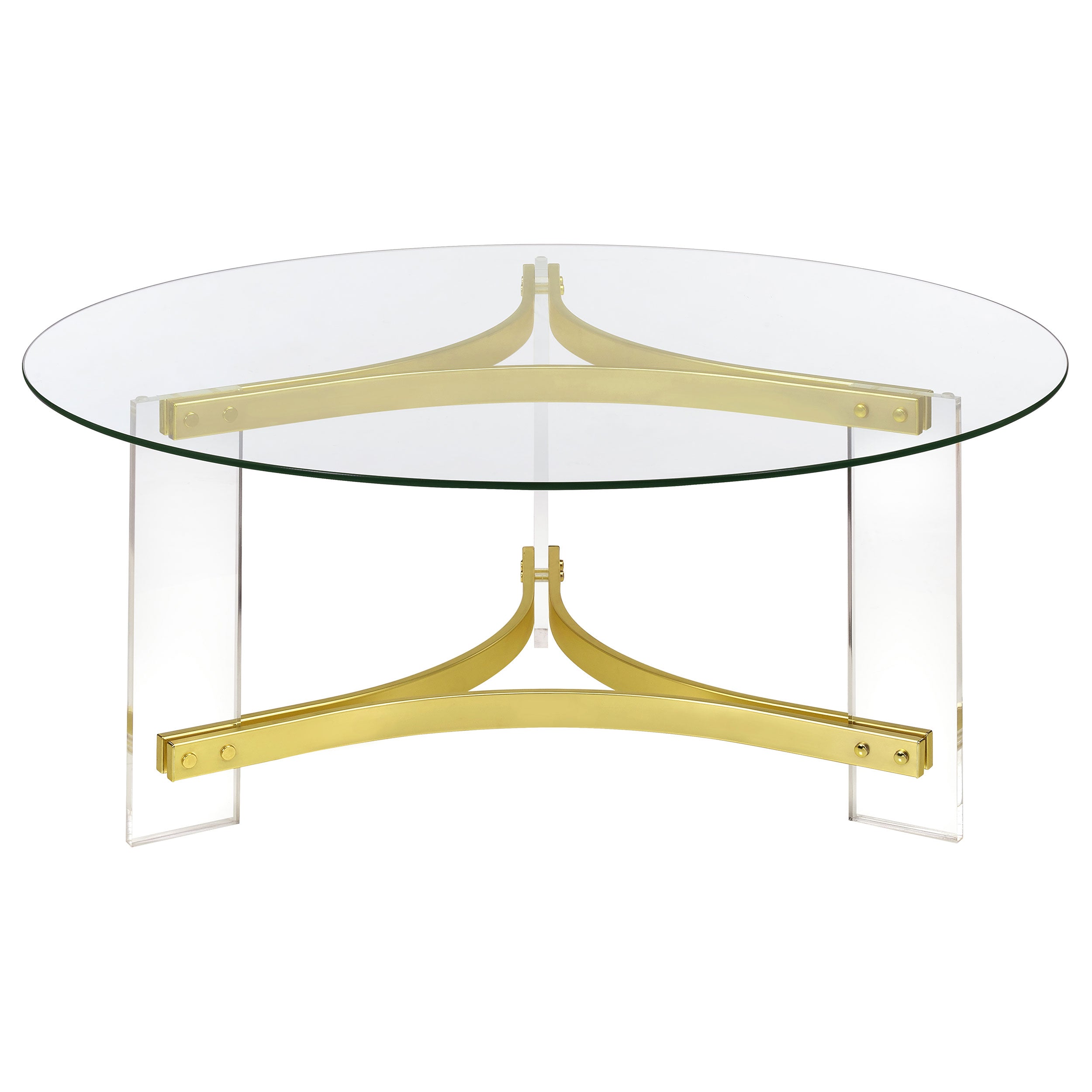 Janessa Round Glass Top Acrylic Leg Coffee Table Matte Brass — view 3