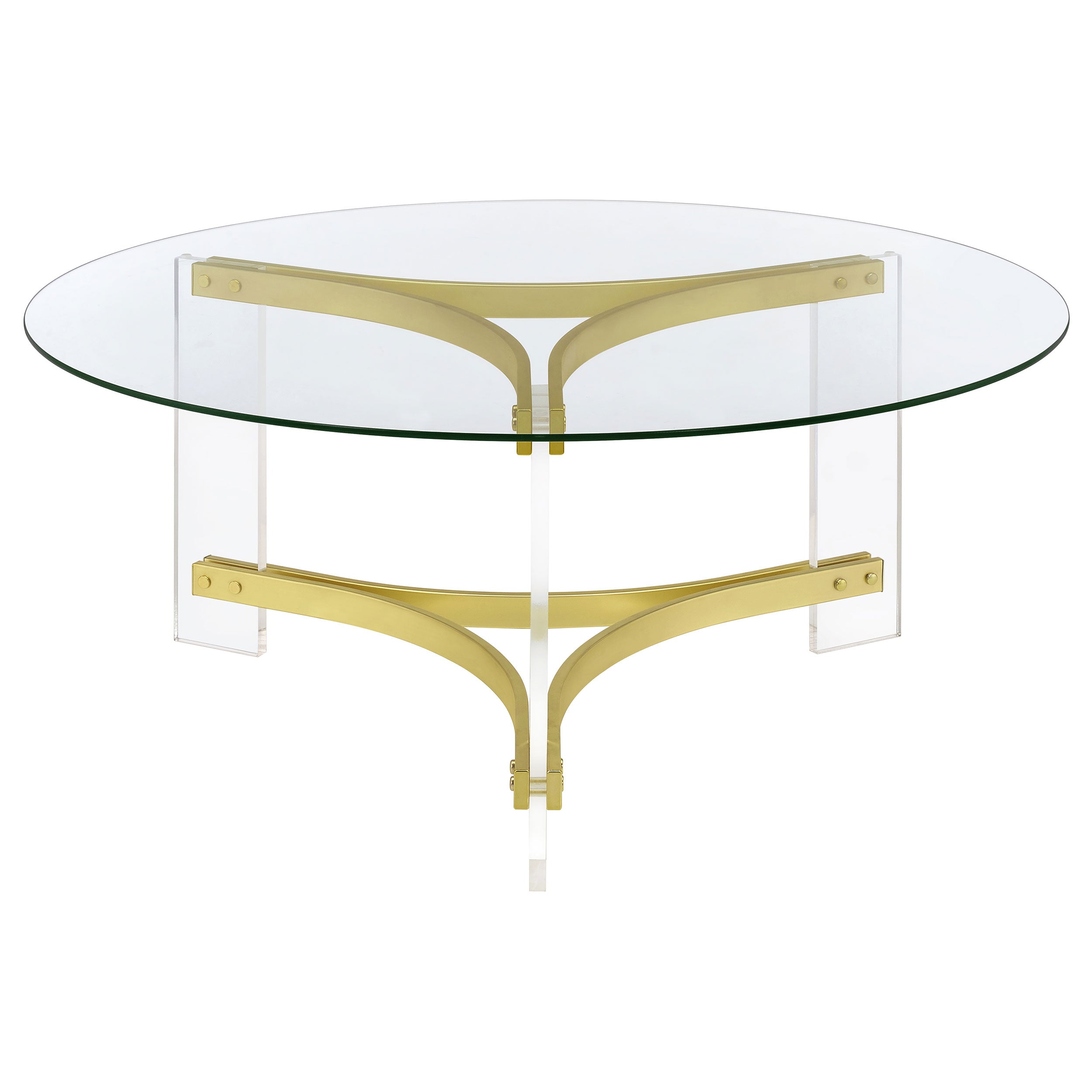 Janessa Round Glass Top Acrylic Leg Coffee Table Matte Brass — view 6