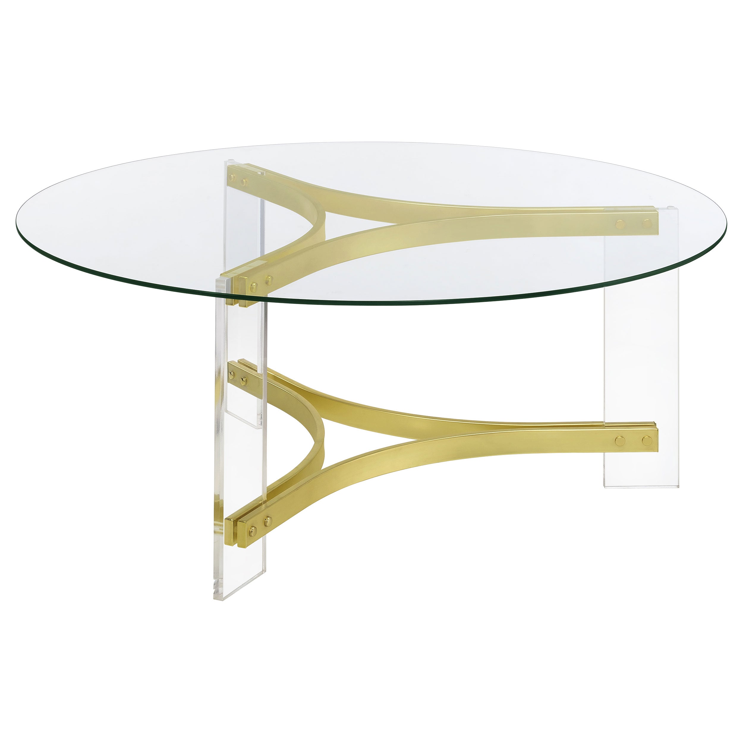 Janessa Round Glass Top Acrylic Leg Coffee Table Matte Brass — view 7