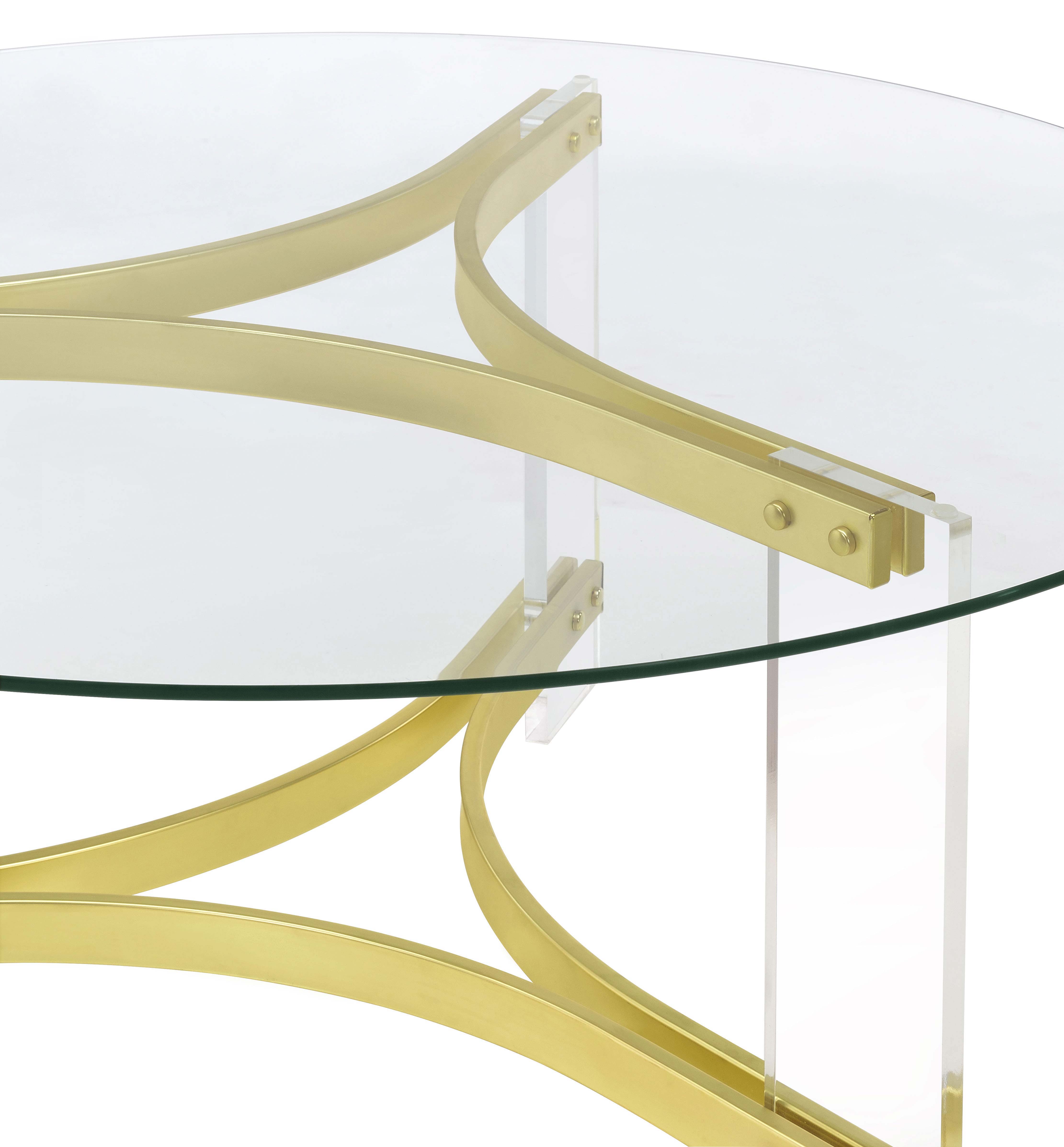 Janessa Round Glass Top Acrylic Leg Coffee Table Matte Brass — view 8