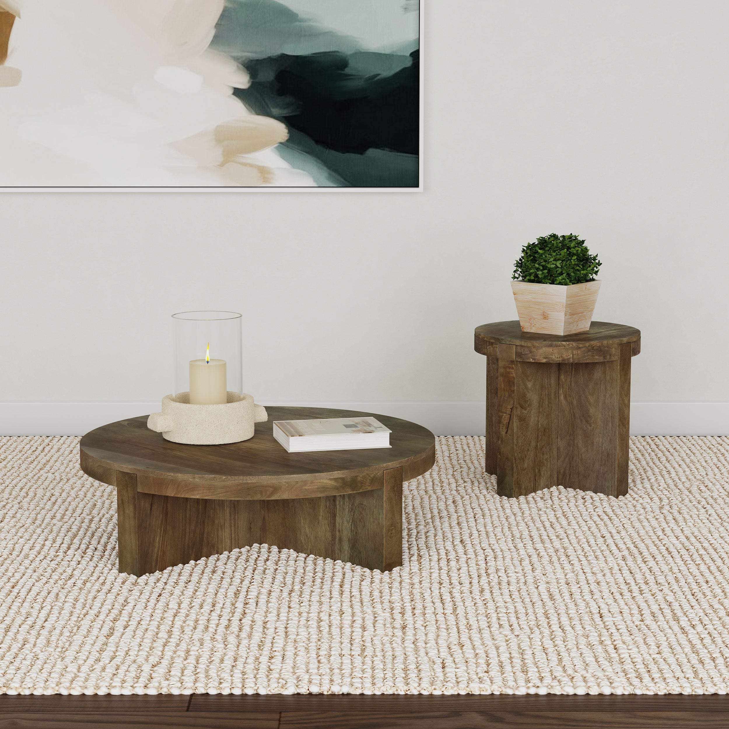 Kinkaid 2-piece Solid Wood Coffee and End Table Set Brown — view 1