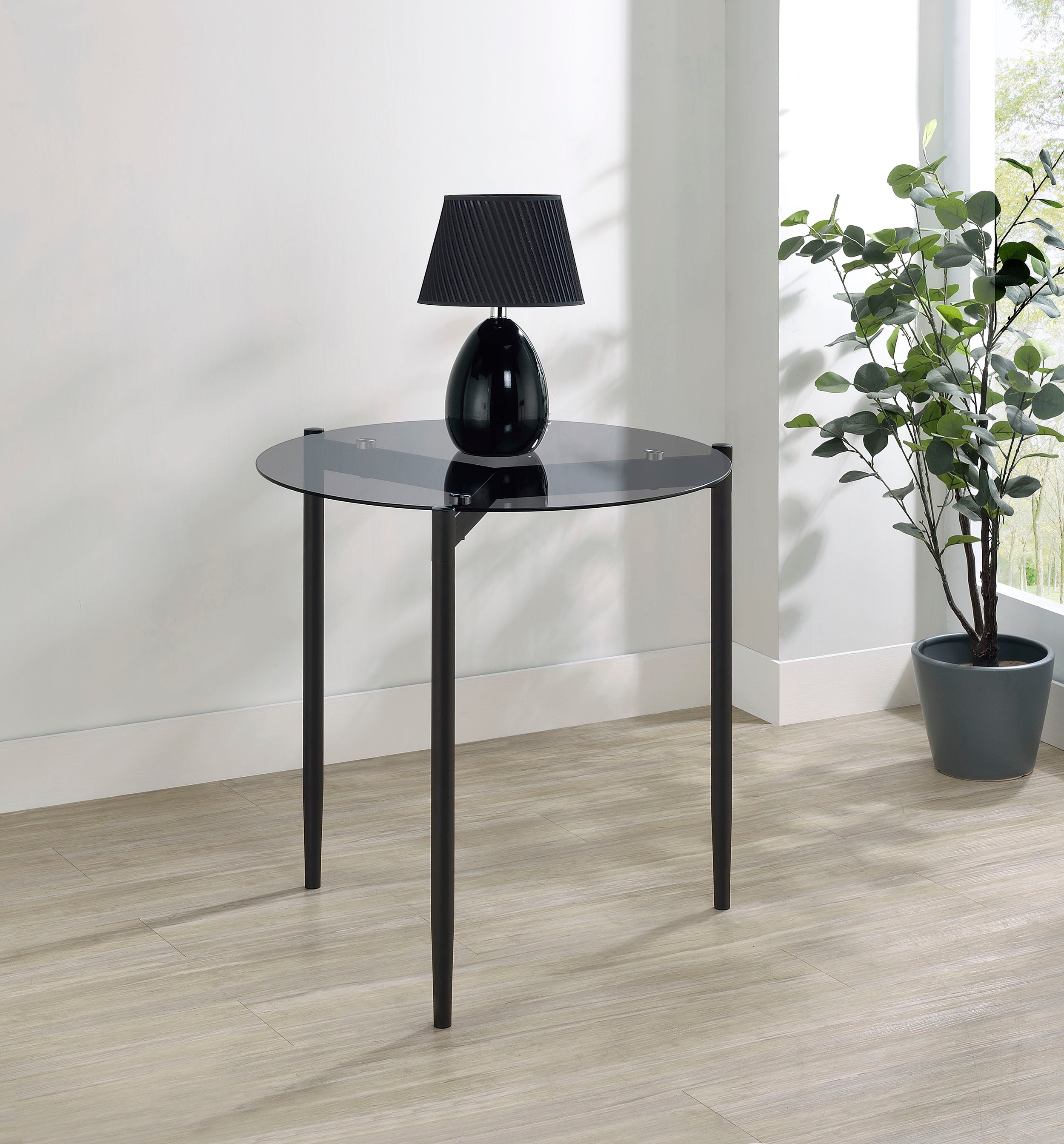 Rosalie Round Smoked Glass Top End Table Grey — view 2
