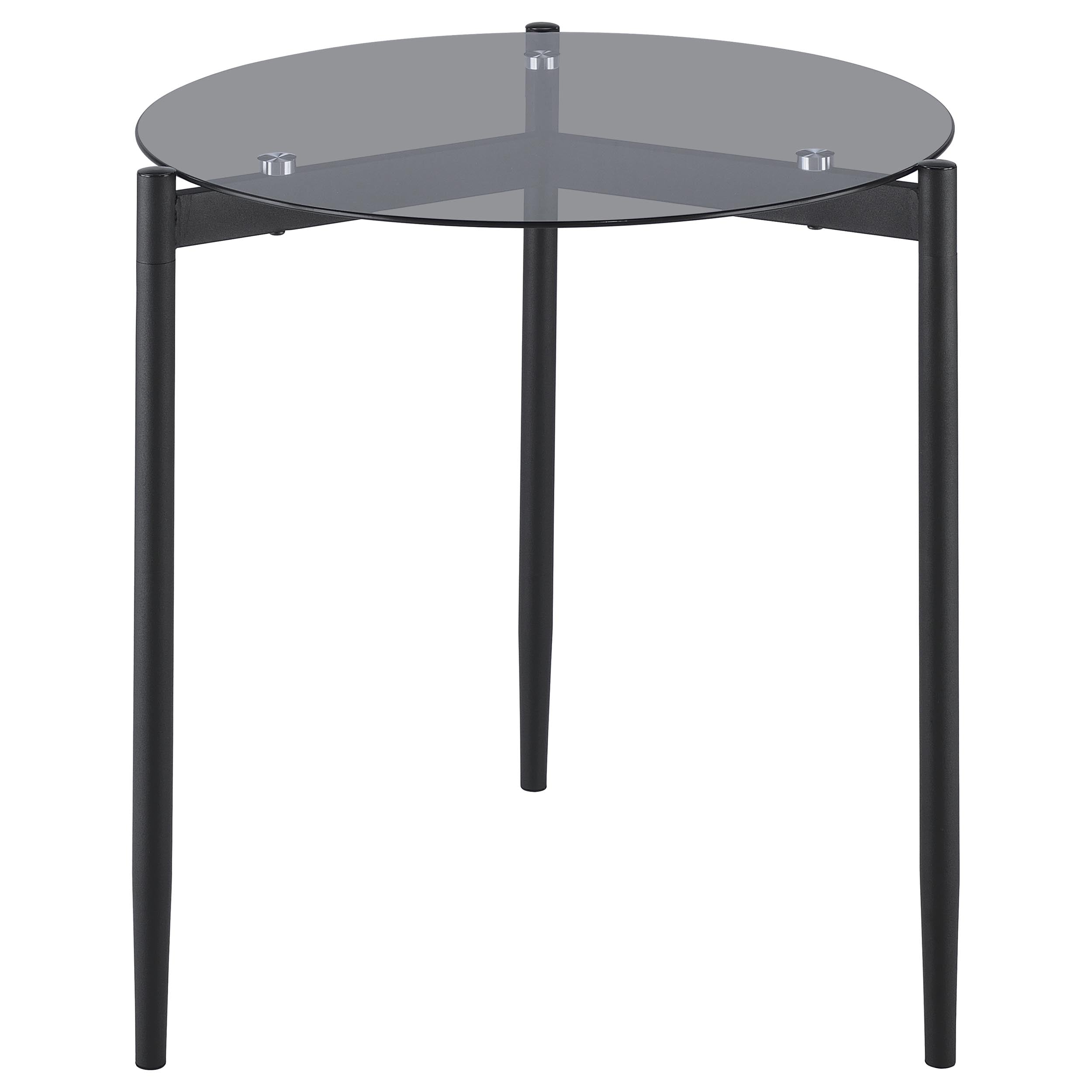 Rosalie Round Smoked Glass Top End Table Grey — view 3