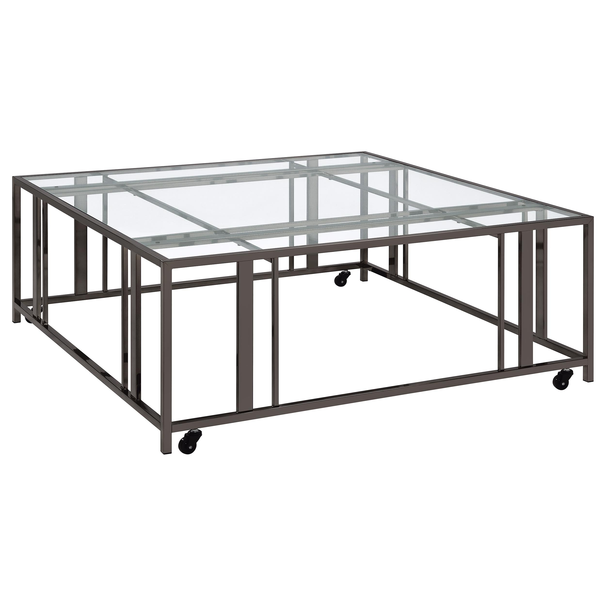 Adri Square Glass Top Coffee Table with Casters Black Nickel — view 1