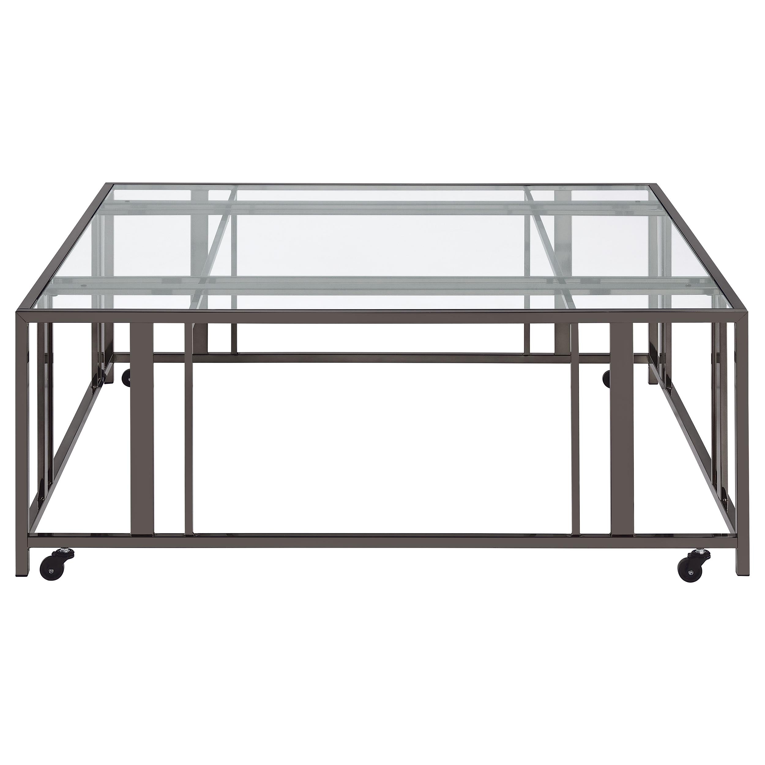 Adri Square Glass Top Coffee Table with Casters Black Nickel — view 3