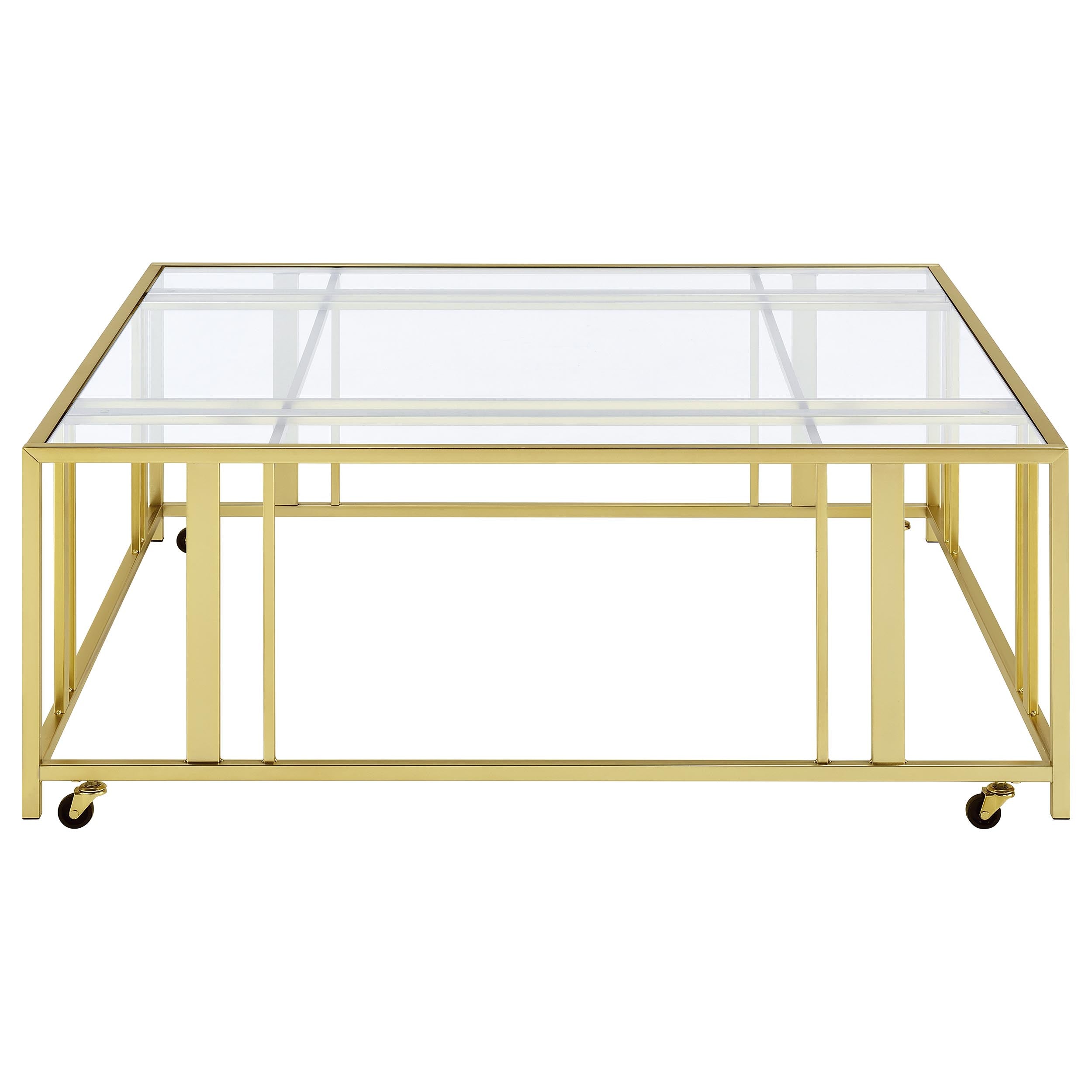 Adri Square Glass Top Coffee Table with Casters Matte Brass — view 3