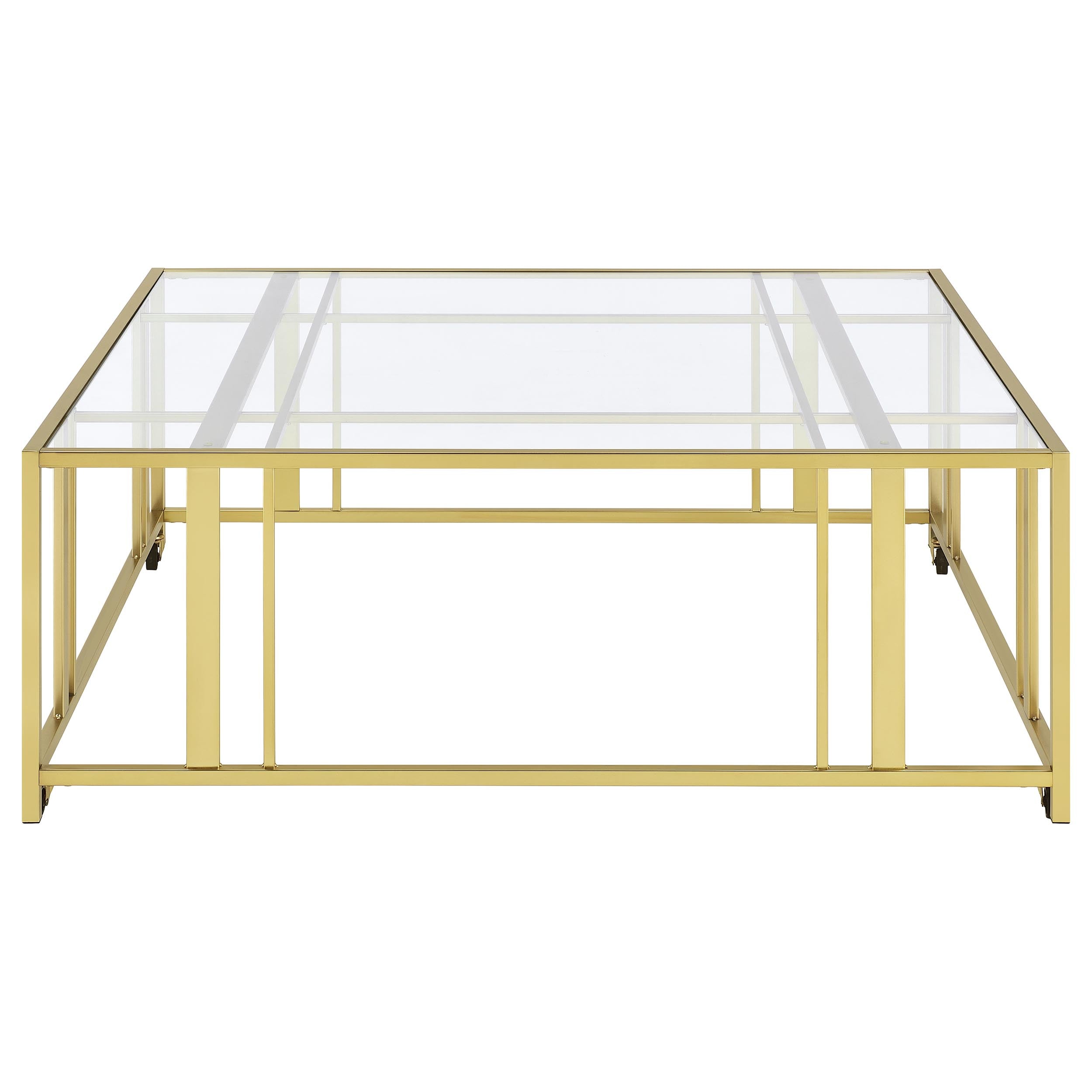 Adri Square Glass Top Coffee Table with Casters Matte Brass — view 5