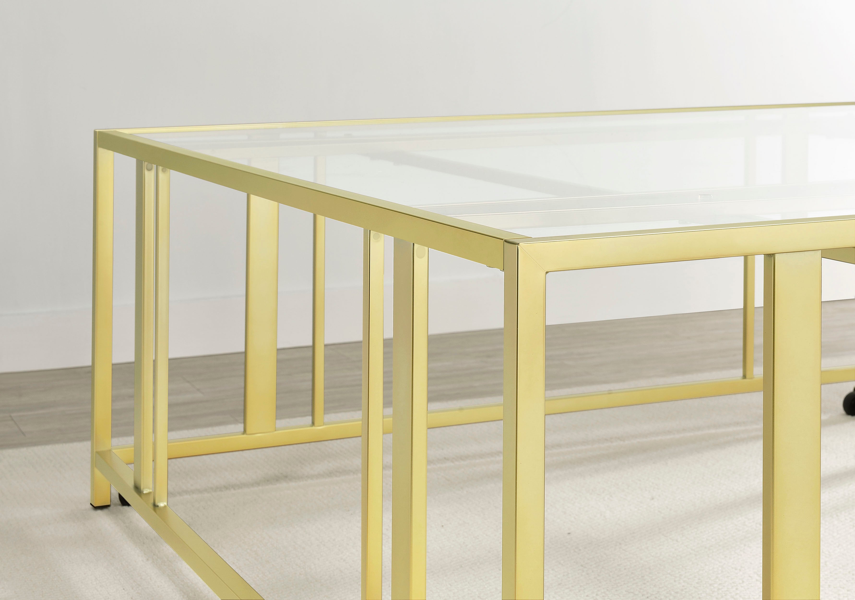 Adri Square Glass Top Coffee Table with Casters Matte Brass — view 6