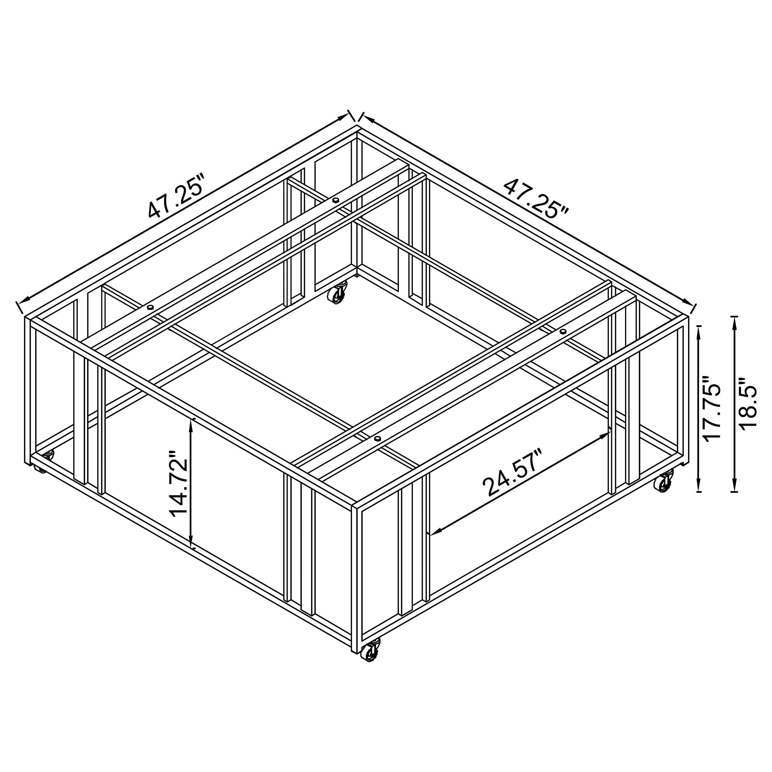 Adri Square Glass Top Coffee Table with Casters Matte Brass — view 7