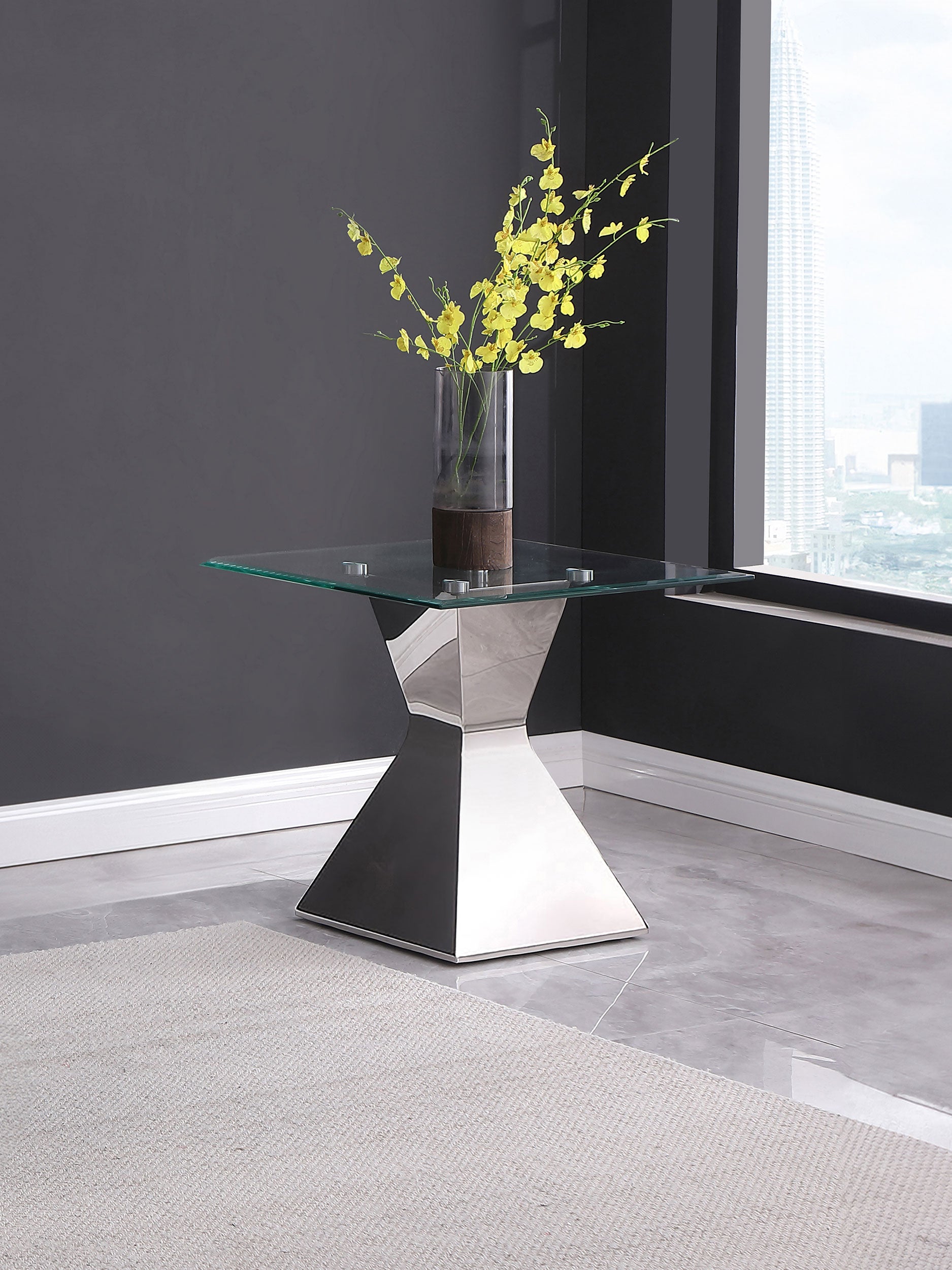 Jenny Glass Top Stainless Steel Side End Table Chrome — view 2